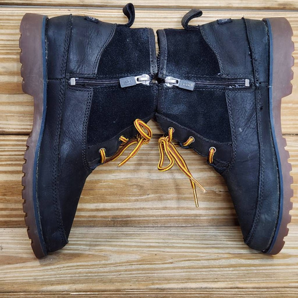 UGG Girls Bradley Ankle Boots Leather Black Yellow Laces Zip Round Toe 4 EUR 36 - Picture 5 of 8